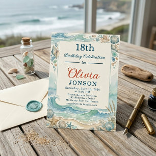 Coastal Beach Shells 18th Birthday Invitation