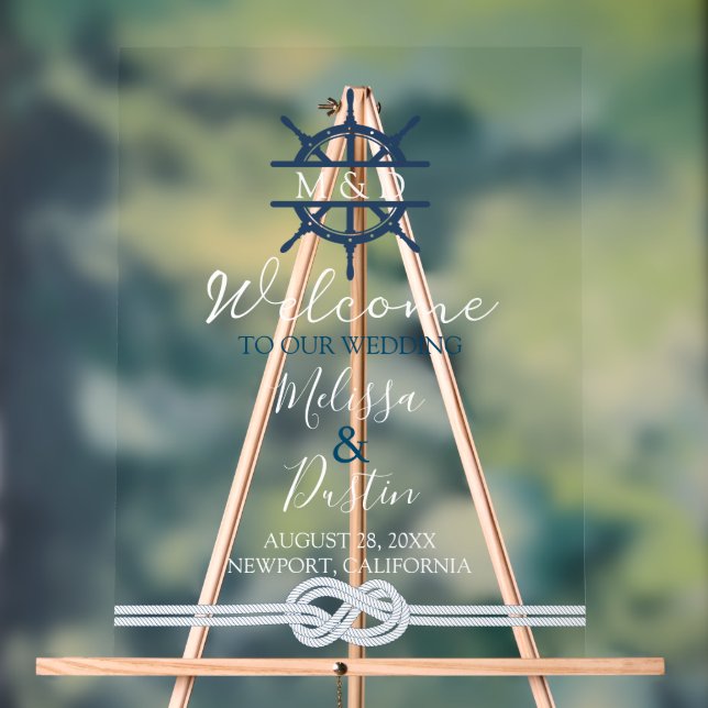 Coastal Beach Ship Helm Nautical Wedding Welcome Acrylic Sign (Neutral)