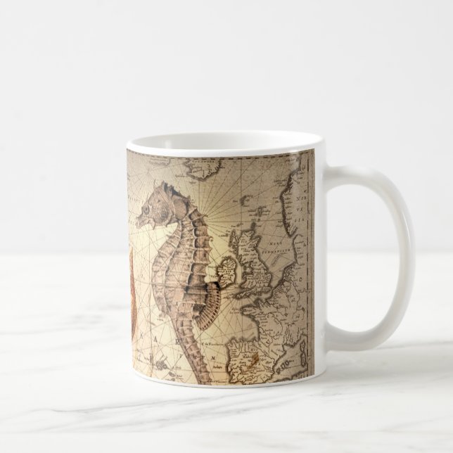 Coastal beach starfish seashell Nautical Map Coffee Mug (Right)
