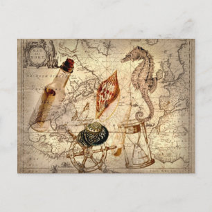 Coastal beach starfish seashell Nautical Map Postcard