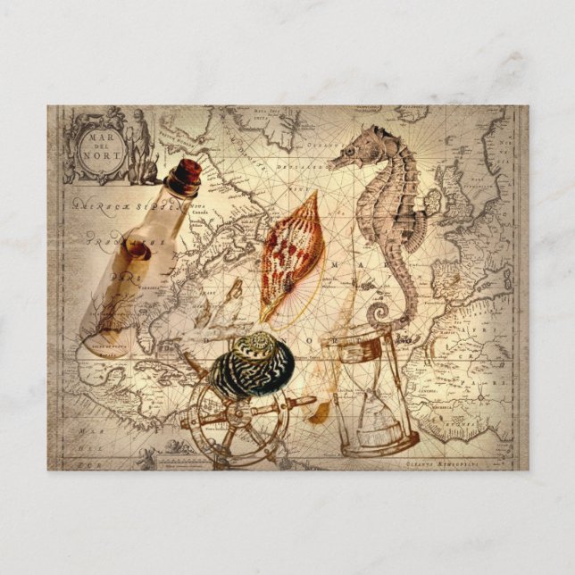 Coastal beach starfish seashell Nautical Map Postcard (Front)
