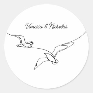 Coastal Beach Summer Vacation Wedding Engagement Classic Round Sticker