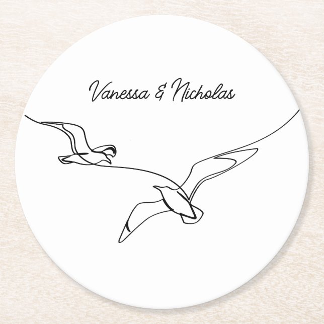 Coastal Beach Summer Vacation Wedding Engagement Round Paper Coaster (Front)
