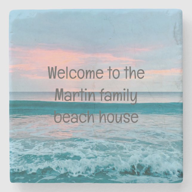 Coastal beach sunrise blue coaster personalised (Front)