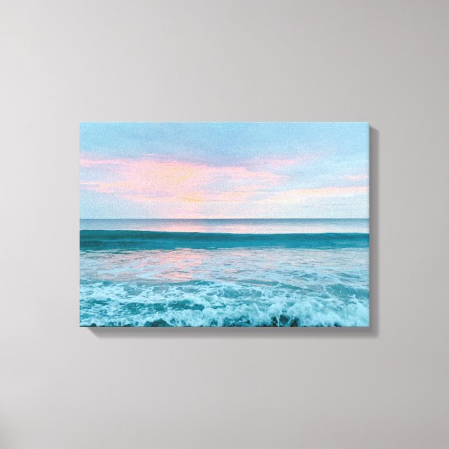 Coastal beach sunrise blue pink green canvas art (Front)