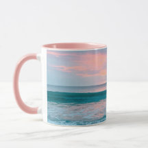 Coastal beach sunrise blue pink green two tone mug