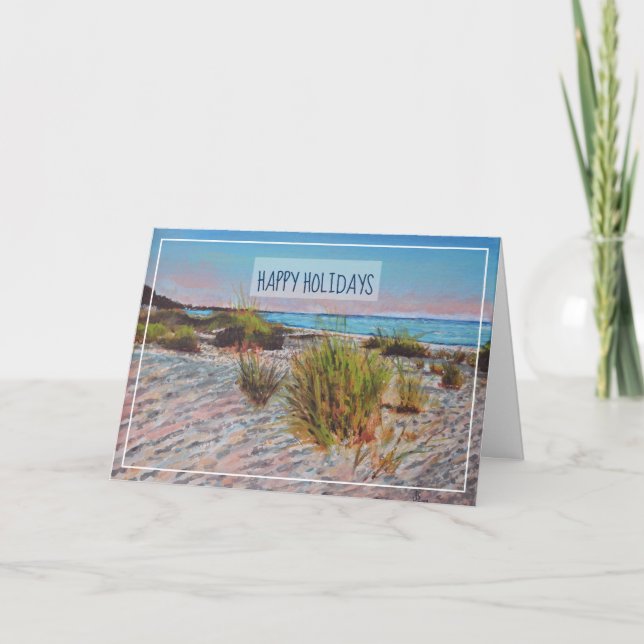 Coastal Beach Sunset Shoreline Art Holiday Card (Front)