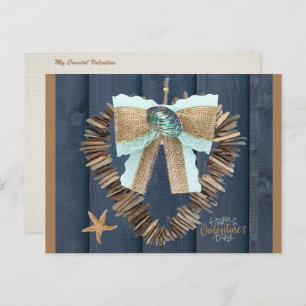 Coastal Beach Theme Driftwood Heart Valentines Day Postcard