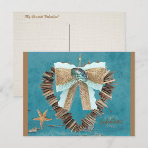 Coastal Beach Theme Driftwood Heart Valentines Day Postcard