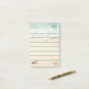 Coastal Beach Themed Monogram Lined Post-it Notes