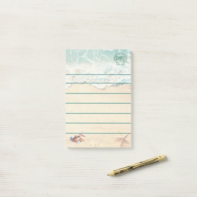 Coastal Beach Themed Monogram Lined Post-it Notes (On Desk)