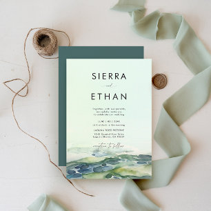 Coastal Beach Tide Pool Bold Green Modern Wedding Invitation