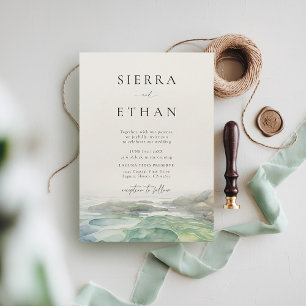 Coastal Beach Tide Pool Ecru Green Elegant Wedding Invitation
