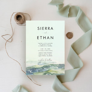 Coastal Beach Tide Pool Sea Green Modern Wedding Invitation