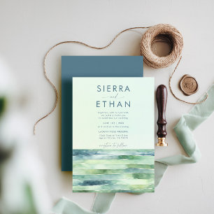 Coastal Beach Tide Pool Sea Modern Stripes Wedding Invitation