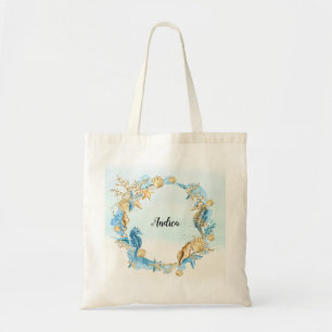 Coastal Beach Tote with Seashells, Starfish Bag