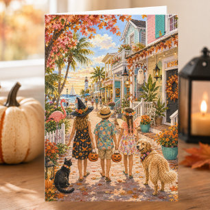 Coastal Beach Town Happy Halloween Card
