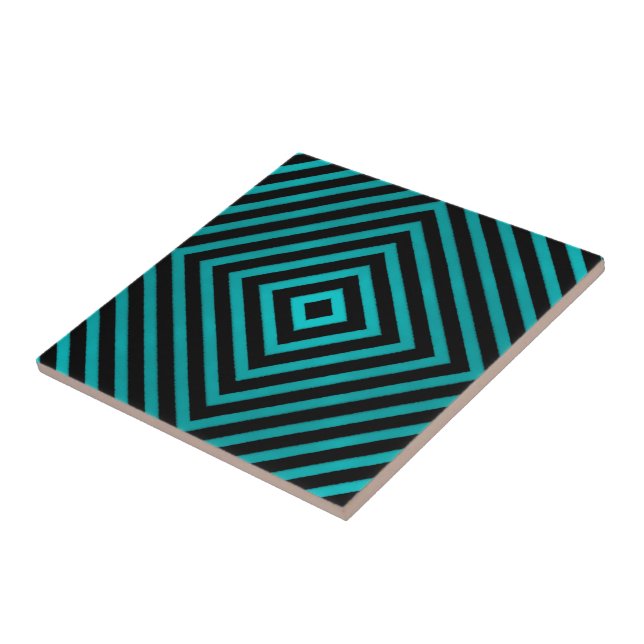 Coastal Beach Turquoise Wave Diamond On Black  Tile (Side)