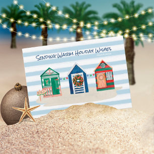 Coastal Beach Warm Wishes Beach Huts Holiday Card