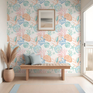 Coastal Beach Watercolor Ocean Seashells & Coral Wallpaper