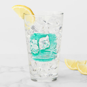 coastal beach watercolor teal seashell starfish glass