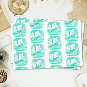 coastal beach watercolor teal seashell starfish tissue paper