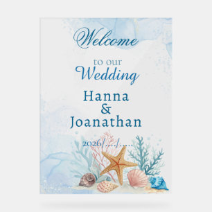 Coastal Beach Watercolor Unique Wedding Welcome Acrylic Sign