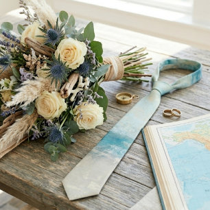 Coastal Beach Wedding Abstract Ocean Shoreline Tie