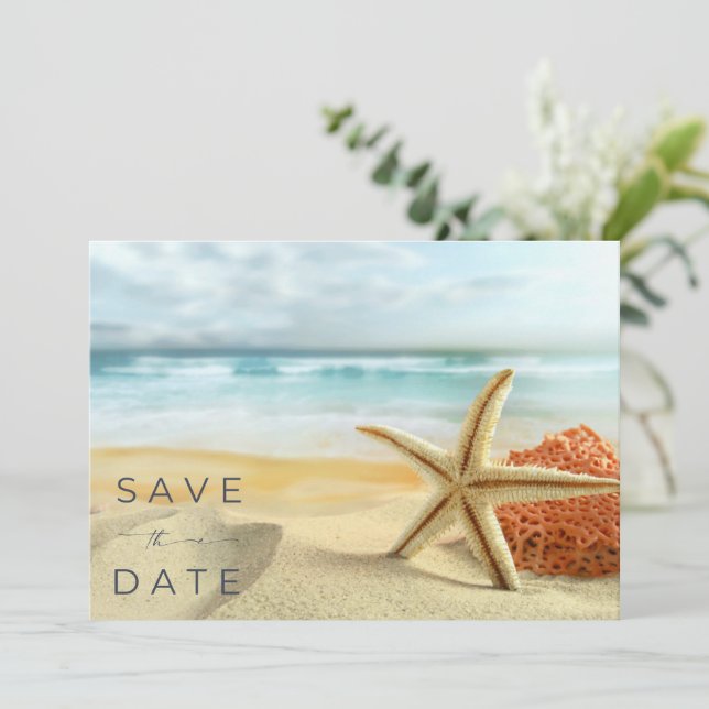 Coastal Beach Wedding Photo  Save The Date (Standing Front)