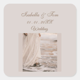 Coastal Beach Wedding Soft Neutral Boho Favor Square Sticker