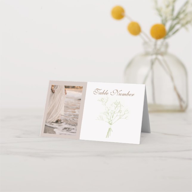 Coastal Beach Wedding | Soft Neutral Boho Table Place Card (Front)