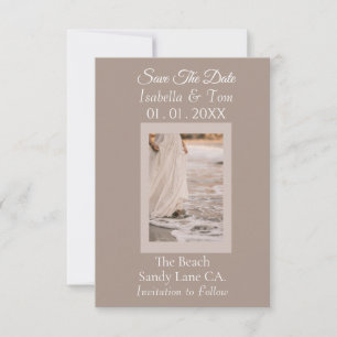 Coastal Beach Wedding, Soft Neutral Bride Save The Date