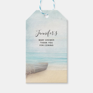 Coastal Beach with a Fishing Boat Baby Shower Gift Tags