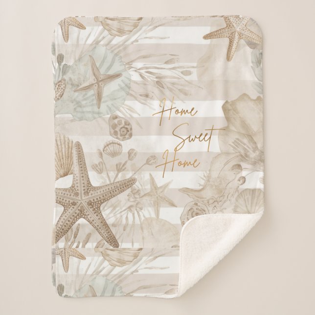 Coastal Beige Seashell Throw Blanket | Neutral Bea (Front)