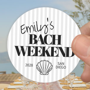Coastal Black Striped Bach Weekend Shell Classic Round Sticker