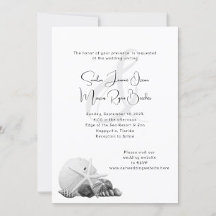 Coastal Black & White Shell Wedding Invitations