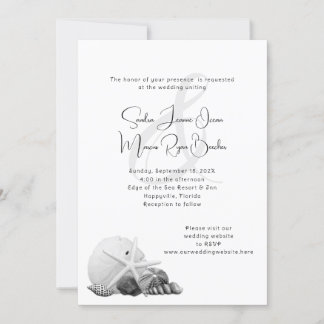 Coastal Black & White Shell Wedding Invitations