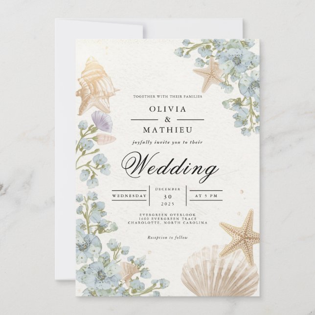 Coastal Bloom Arch Wedding Invitation (Front)