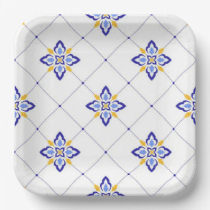 Coastal Blossom Minimal Blue Modern Mediterranean Paper Plate