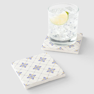 Coastal Blossom Minimal Blue Modern Mediterranean Stone Coaster