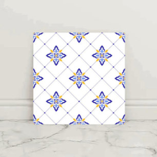 Coastal Blossom Minimal Blue Modern Mediterranean Tile