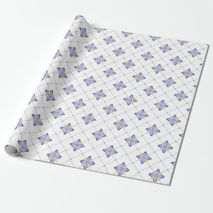 Coastal Blossom Minimal Blue Modern Mediterranean Wrapping Paper