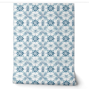 Coastal Blossom Tiles Petite - Soft Teal, White Wallpaper