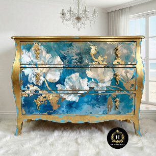 Coastal Blue and Gold Floral Seaweed Tissue Paper