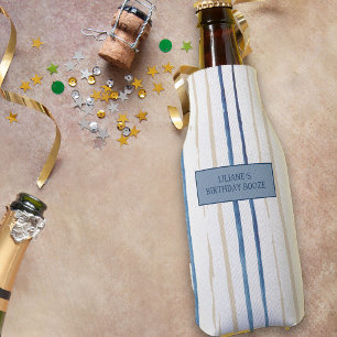 Coastal Blue and Sand Striped Personalised Bottle Cooler