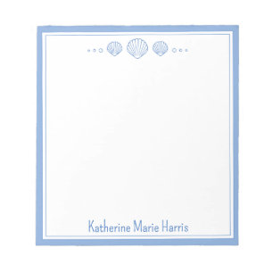 Coastal Blue and Scallop Seashells Personalised Notepad