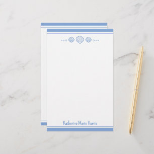 Coastal Blue and Scallop Seashells Personalised Stationery