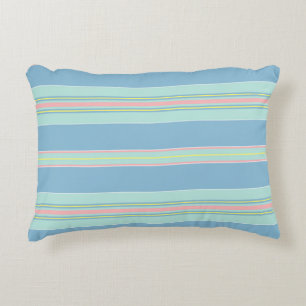 Coastal Blue and Sea Foam Green Striped Decorative Cushion