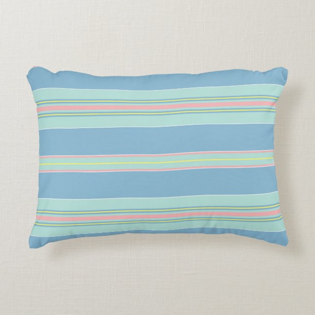 Coastal Blue and Sea Foam Green Striped Decorative Cushion (Front)