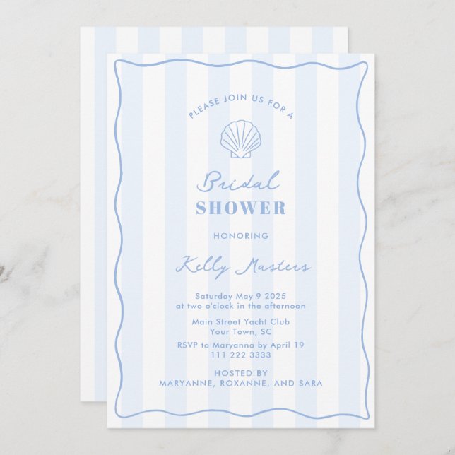 Coastal Blue And White Bridal Shower Invitation (Front/Back)